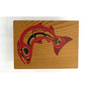 Upper Tribe Skagit SALMON Wooden Trinket Box w Lid P Dunthorne 1988